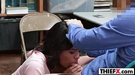 Spreading her legs for the burglar teen blowjob in garage?