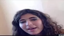 Natural hairy teen fingering her big tits on webcam