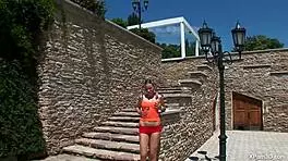 Busty 18yo teen takes two big dicks hard