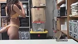 spicy latina shoplifter gives blowjob to security guard