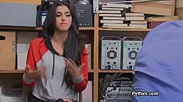 spicy latina shoplifter gives blowjob to security guard