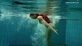 hot hairy vesta gets wet underwater in pool