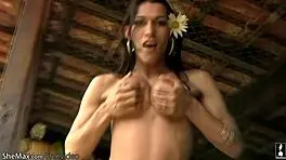 Shemale Temptress In Thongs Shows Off Outdoors