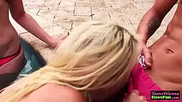 Real teen 18+ amateurs sucking at outdoor bikini party. Their blowjob skills shine in high definition reality.