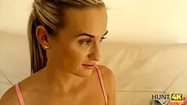 Blonde dollface offers her mouth for cash in a daring deal.