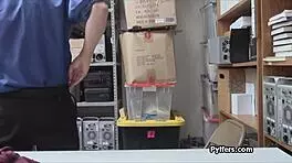 Slim perky thief on her knees, spying with hidden cam