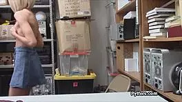 Slim perky thief on her knees, spying with hidden cam