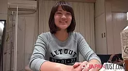 Cute Japanese teen worships big cock for creampie POV