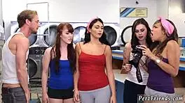 I can't beleive this hairy teen 18+ party turned into laundary day with handjobs and hardcore 4 some, oh man!