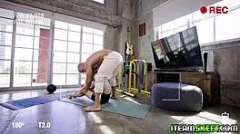 Fitness guru fucks fitness influencer hard on naughty vlog with deepthroat and big cock masturbation