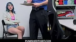 cute blue-haired shoplifter caught and punished with intense fucking on cctv