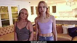 Naughty stepsisters Chloe and Gwen clouting with Ricky in taboo blowjob! 😈