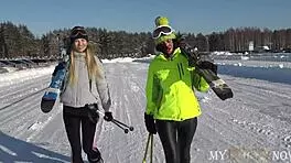 Hubby and wife lure ski instructor into filthy threesome action. Things got real messy fast! 😈