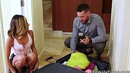 Step daddy fucks step sisters on cam hardcore