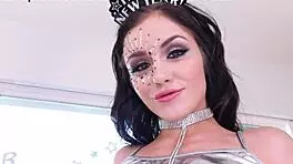 Rosalyn Sphinx's blue eyes sparkle during big dick POV blowjob and huge cum swallow.