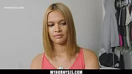 stepbrother convinces stepsis to suck dick for workout