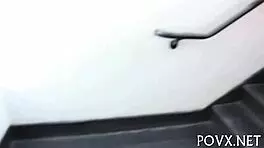 Erected pecker for a shaved wet teen in pov blowjob.