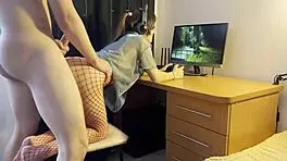 Ponytail Girl Fucks Hard While Playing Video Game With Boobs Out