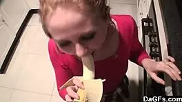 Amateur Lesbians Enjoy Good Time At Home With Food And Kissing.