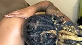 The ebony teen 18+ with hairy beaver gets her wet pussy eaten from behind by honey cocane