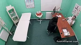 I banged the petite patient in the fake hospital, hidden from view.