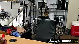 Slutty teen sucks black cocks during office interview.