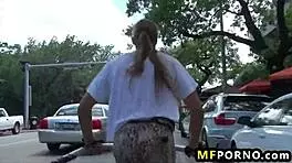 Babe uses dildo for solo play in public with Oxuanna Envy