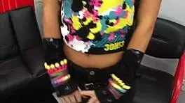 Rocker Ashli with natural tits sucks dick and balls