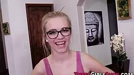 Watch this teen blonde suck big cock and jerk it off in POV until cum in mouth?