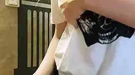 Girl spanks her ass in leggings while fingering pussy, husband at work.