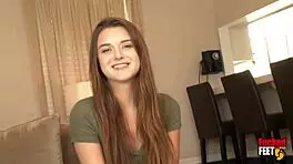 The Smiling Brunette Sucks Feet While Naked. Revealing Her Narrow Ass And Skinny Body In This Fetish Scene