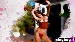 gorgeous teen model strips and poses outdoors, exposing her big tits