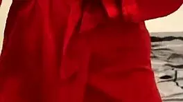 Brunette In Red Lingerie Plays With Herself!