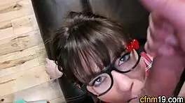 Clothed teen amateur receives massive cumshot on face 😈