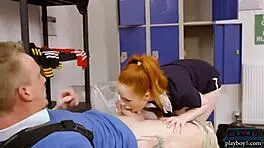 redhead teen bounces big ass on new student's cock 😏