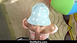 perv stepbro convinces tiny stepsister kimmy kimm to play with his big balls