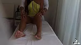 hidden camera catches latina wife grabbing therapist's cock during tantric massage session