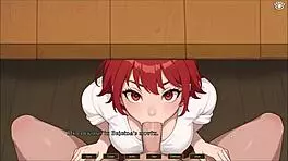 Risky Blowjob Under Table in Public Tomboy Hentai Game Ep 2