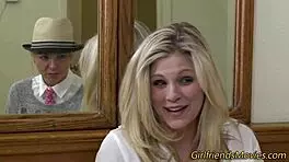 Big tit lesbian licks her box