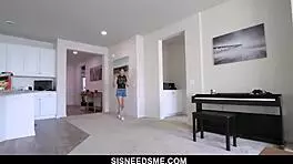 horny teen 18+ sits on her stepbros big cock