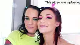 kylie pierce and daisy love contrast their petite frames with a massive cock in this pov double blowjob leading to cum swallows