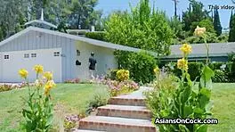 Wow, classmate, stretch that asian coed pussy right at home!