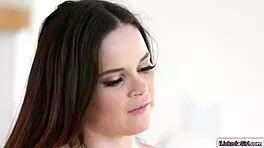 naughty teen facesits her stepmom with big tits in lesbian action.