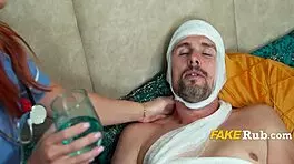 Petite Brunette Nurse Gets Aroused by Patient's Large Sperm Sample in Hospital