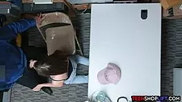 security guard catches tiny teen stealing and gives blowjob in store 😲