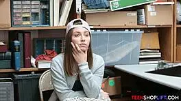 security guard catches tiny teen stealing and gives blowjob in store 😲