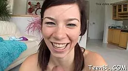 Barely legal beauty sucks huge wang