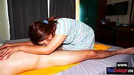 Guy gets massage and blowjob from perverted asian teen 18+ with nice ass.