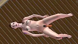 AN ANIMATED 3D PORN VIDEO OF A TEEN 18+ GIRL LAYING ON THE FLOOR AND MASTURBATING USING CARROT!