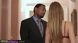 young european model bounces on ebony cock, gives blowjob in glamorous scene with beautiful babe.